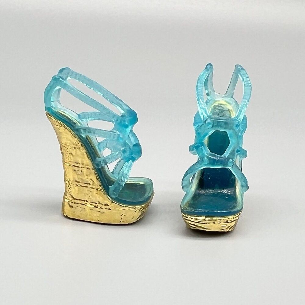 Monster High Doll Shoes ONLY 13 Wishes Frankie Stein G1 Wedge Heels Blue/Gold